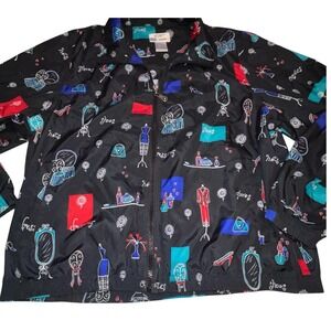 Koret Sport Women's Black All Over Print Zip Front Jacket 90s Shoes Fashion Hats